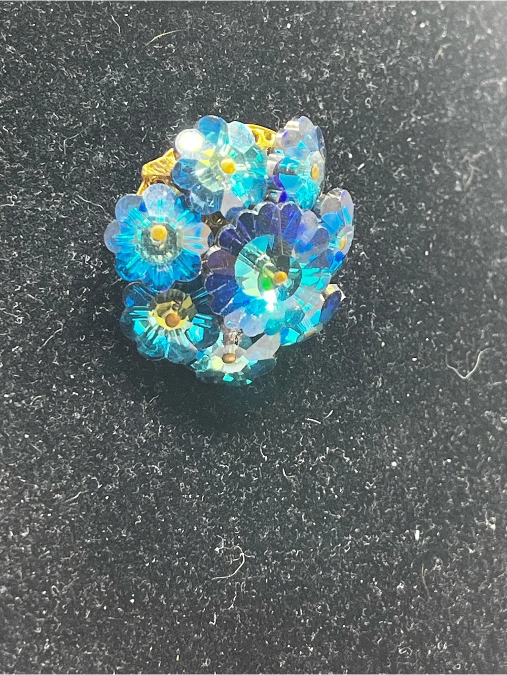 Vintage Rivioli Peacock Blue Floral Glass Rhinestone Brooch